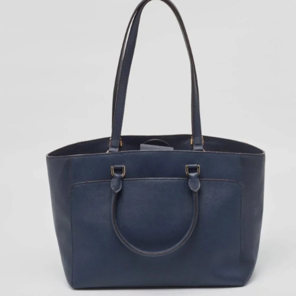 Michael Kors‎ EMMY Large DOUBLE HANDLE TOTE Leather Handbag in Navy 5220 - Picture 4 of 14